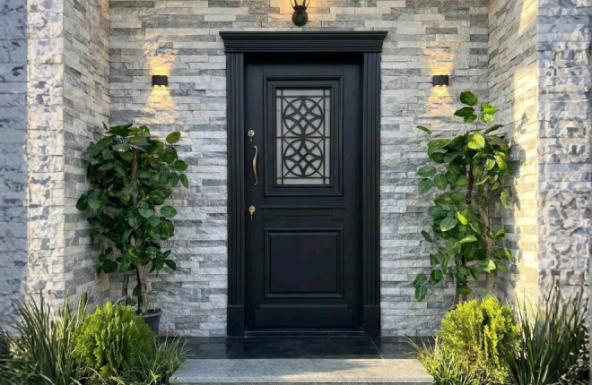 home door with vision panel